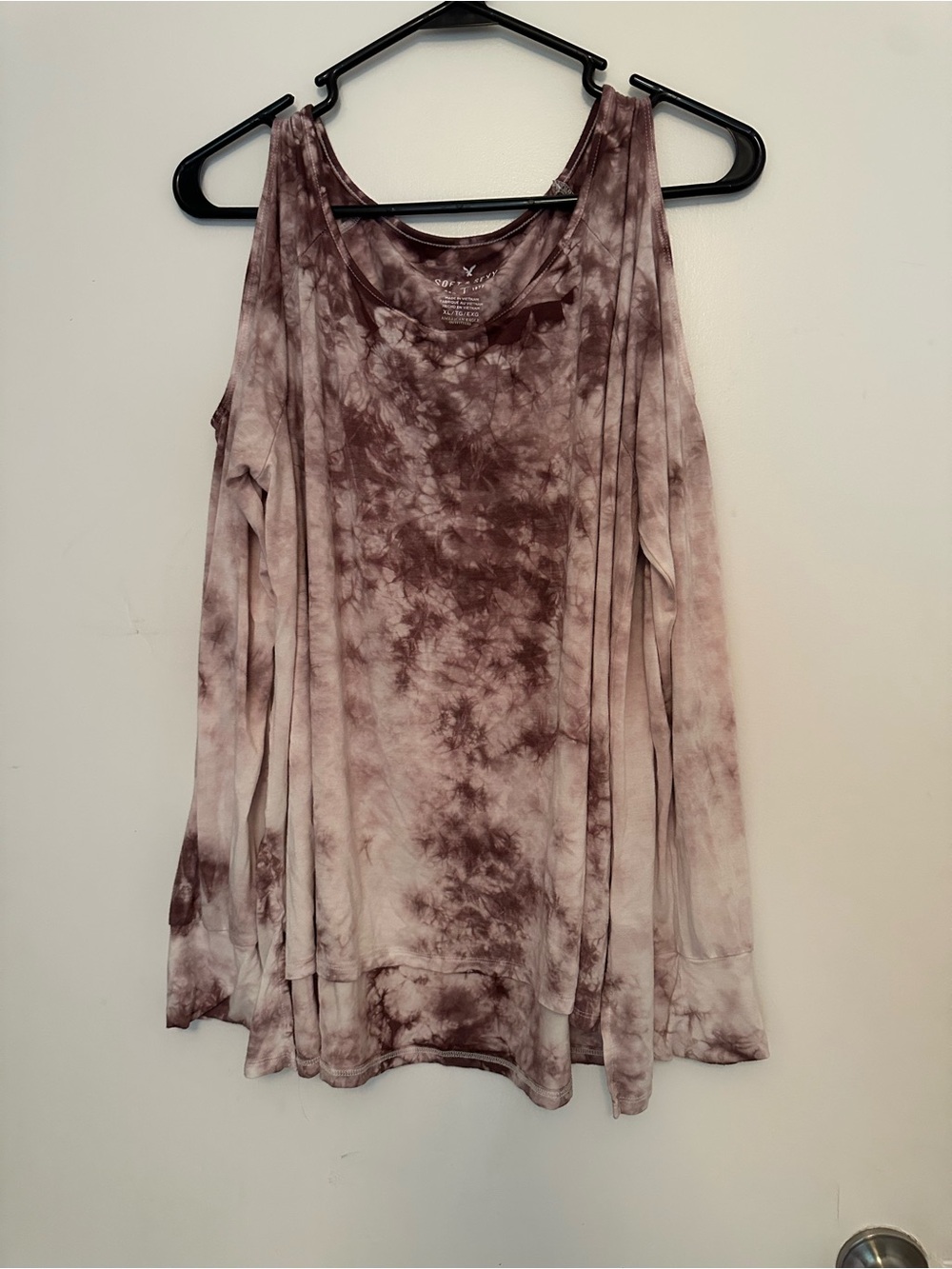 American Eagle Outfitters Tie-Dye Cold-Shoulder Long Sleeve Top